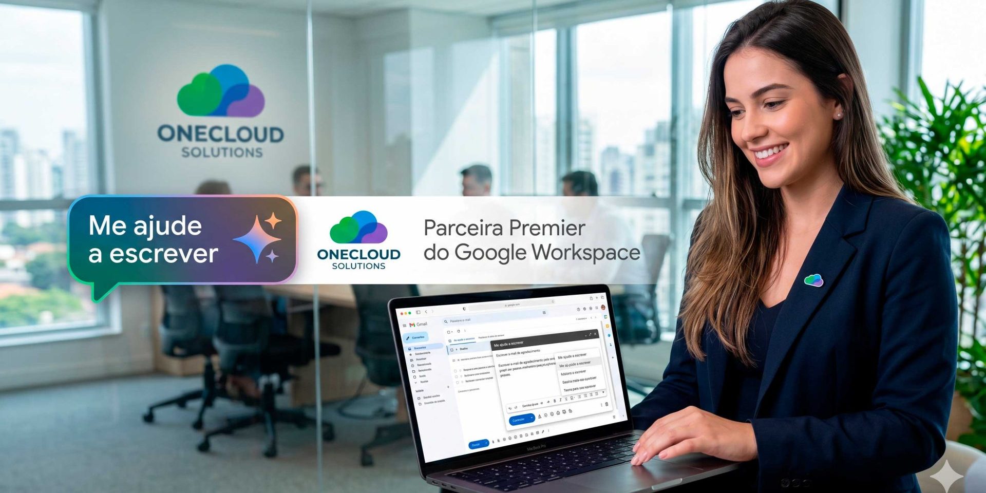 Recurso "Me ajude a escrever" no email Gmail Workspace.